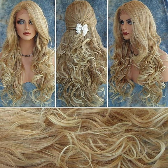 Fashion Women's Fading Long Curly Hair Big Wave Gold Wig