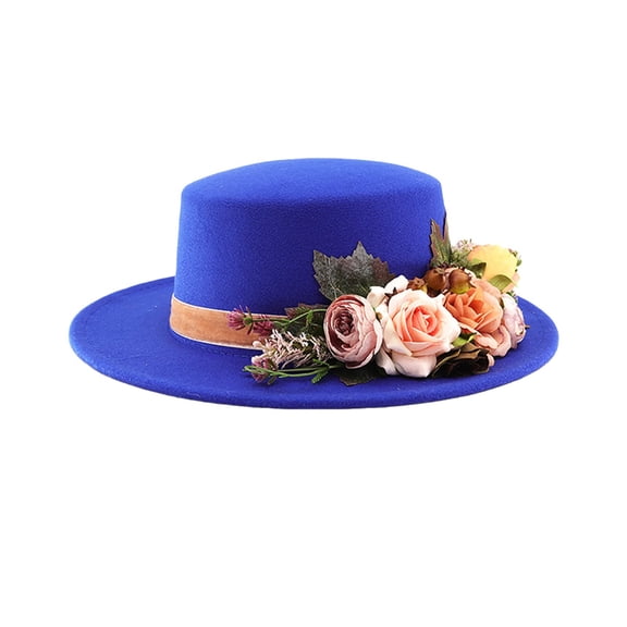 Fashion Women's Hat with Colorful Flowers Decor, Elegant Wide Brim Hat for Weddings Parties and Outdoor Events, Flat Top Sun Hat