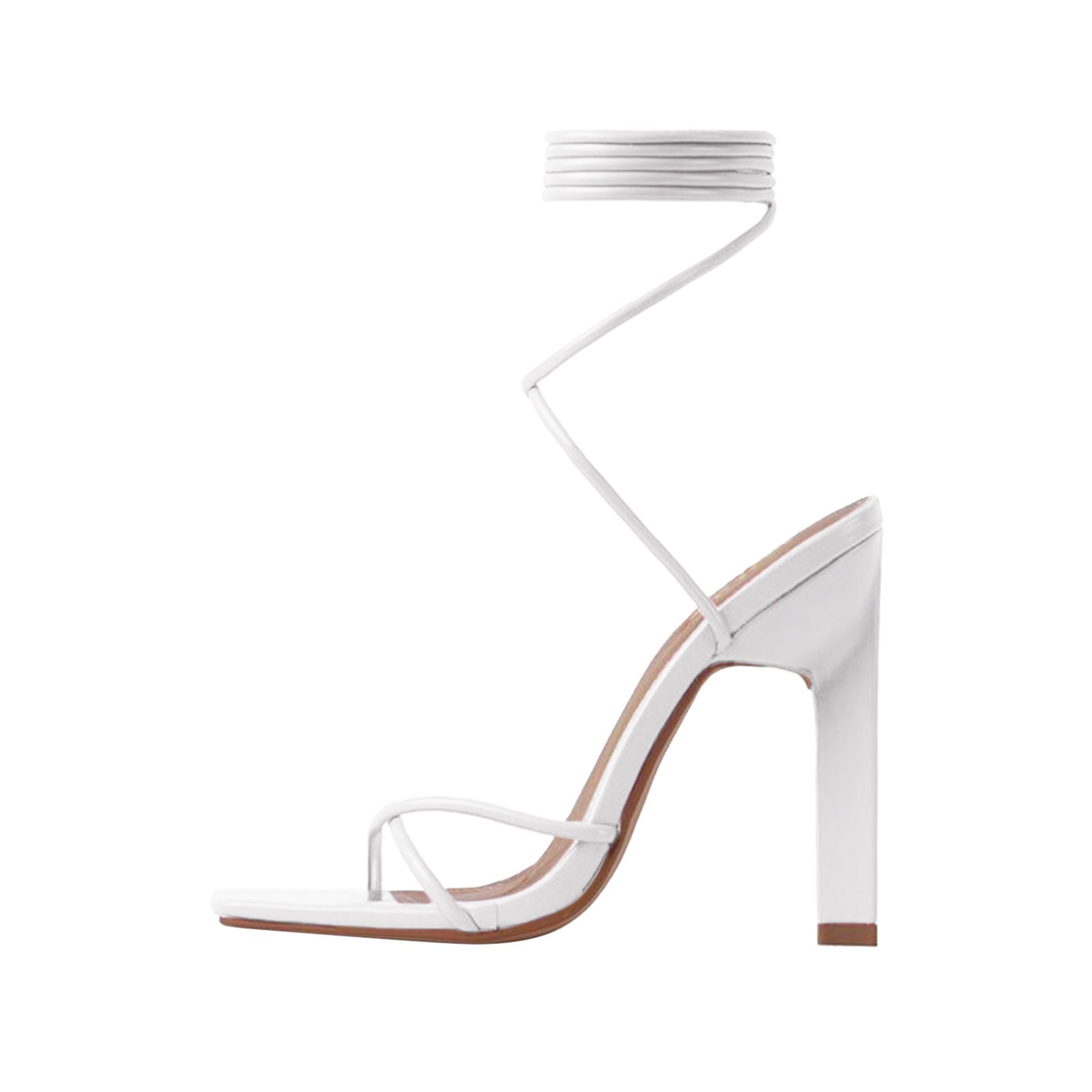 White Wide Fit Tube Strappy Laces Up High Heels