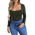 thumbnail image 1 of Fashion Women's Long Sleeve Solid Square-Neck Blouse Long Top Loose T-shirt, 1 of 5
