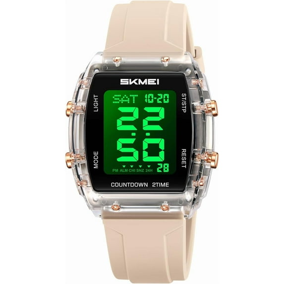 Fashion Women's Men's Digital Watch Tonneau Case Multifunctional Unisex Large Face Outdoor Sport Waterproof LED Casual Wrist Watch with Dual Time Alarm