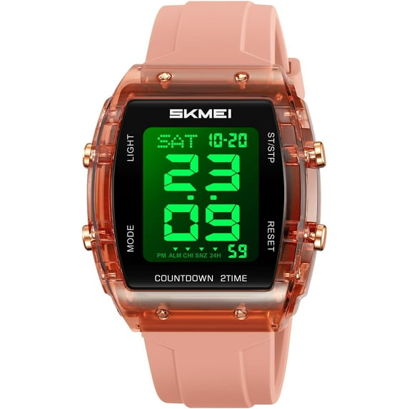 Fashion Women's Men's Digital Watch Tonneau Case Multifunctional Unisex Large Face Outdoor Sport Waterproof LED Casual Wrist Watch with Dual Time Alarm