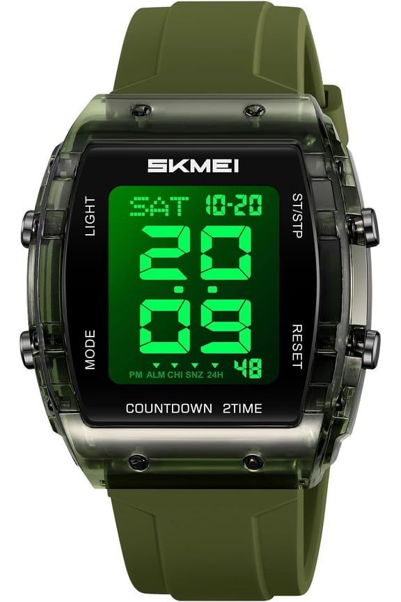 Fashion Women's Men's Digital Watch Tonneau Case Multifunctional Unisex Large Face Outdoor Sport Waterproof LED Casual Wrist Watch with Dual Time Alarm