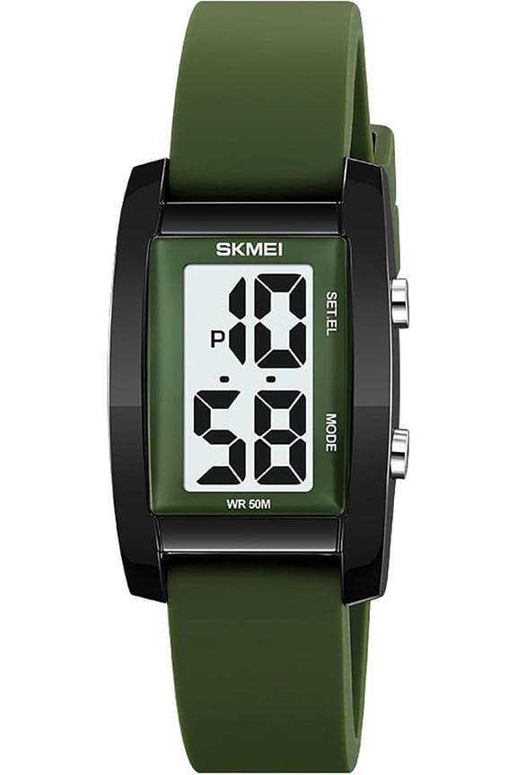 Fashion Women's  Men's Digital Watch Unisex Big Numbers Dial Rectangular Face Waterproof Silicone Strap LED Watches