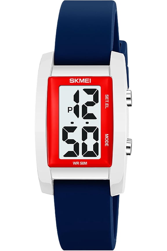Fashion Women's  Men's Digital Watch Unisex Big Numbers Dial Rectangular Face Waterproof Silicone Strap LED Watches