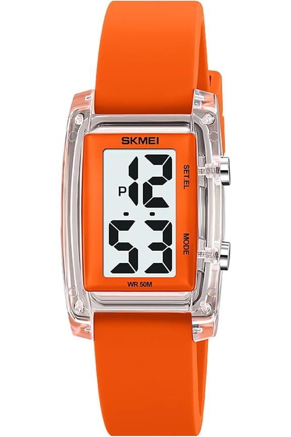 Fashion Women's  Men's Digital Watch Unisex Big Numbers Dial Rectangular Face Waterproof Silicone Strap LED Watches