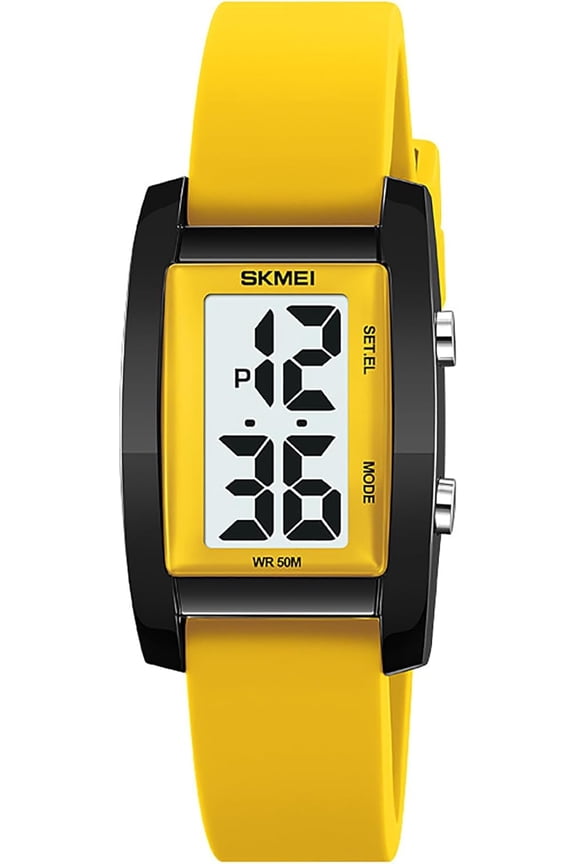 Fashion Women's  Men's Digital Watch Unisex Big Numbers Dial Rectangular Face Waterproof Silicone Strap LED Watches