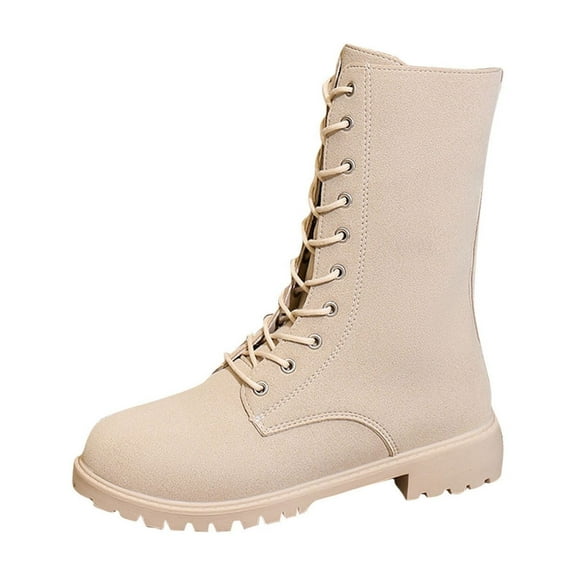 Fashion Women's Mid Calf Boots Casual Round Toe Lace-up Comfy Footwear for Everyday Use