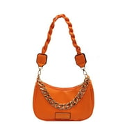Fashion Womens PU Leather Single Shoulder Bag with Twist Rope Strap & Gold Chain Accent, Compact Zip Closure Handbag for Daily Commute, Party, Evening Out