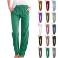 thumbnail image 1 of Womens Cotton Linen Pants Drawstring Waist Straight Leg Lounge Pants for Women Solid Color Slacks with Pockets, 1 of 8