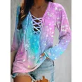 Fashion Women's Plus Size 1XL5XL New Tie Dye Long Sleeve Strap VNeck