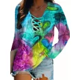 Fashion Women's Plus Size 1XL5XL New Tie Dye Long Sleeve Strap VNeck