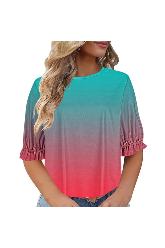 Fashion Women's Plus Size Gradient Lace Sleeve Solid Color Round Neck Short Sleeve T-Shirt Top Blouse, Casual and Comfortable, Ideal for Everyday Wear, Spring and Summer Fashion, Sizes L-5XL