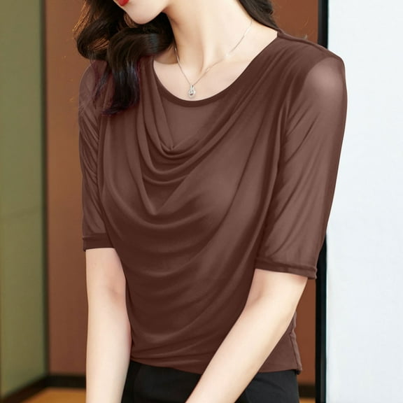 Fashion Women's Printed Casual Short Sleeve T-shirt Ladies Loose Blouse Solid Color 3/4 Sleeve Mesh Ruffle Neck Round Neck Top Stylish Comfortable Casual Shirt for Women