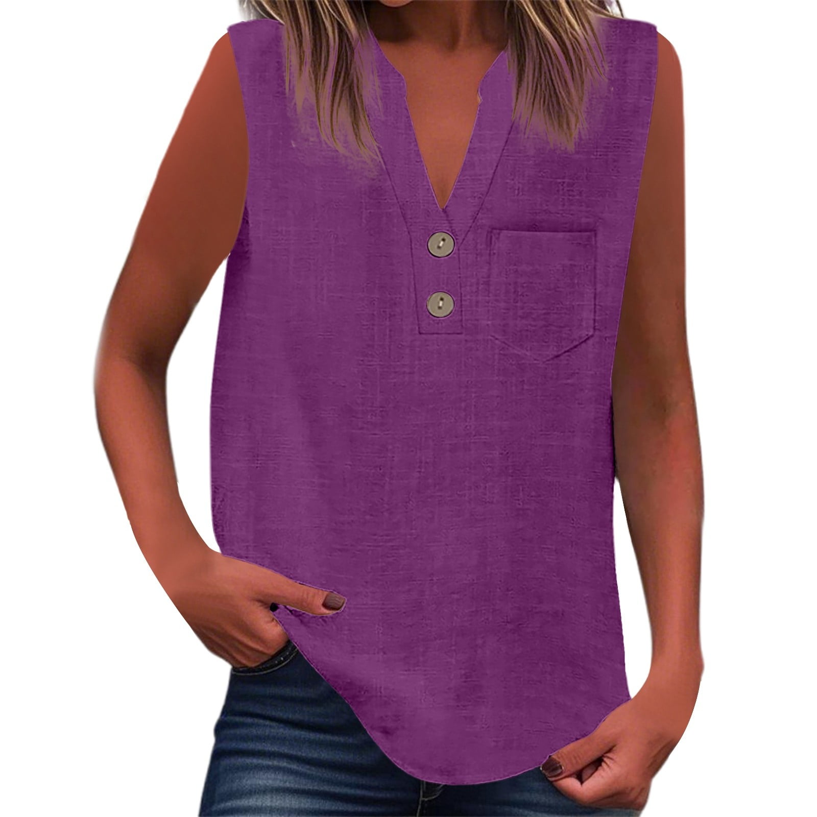 Fashion Women\u0026#39;s Shirts For Casual Wear Summer Sleeveless Button Up Top Versatile Solid Color ...