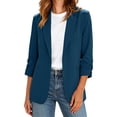 thumbnail image 1 of Fashion Women's Slim Fit Blazer Jacket, Open Front Lapel Collar 3/4 Sleeve Solid Color Flattering Casual Blazer with Pockets Navy, 1 of 9