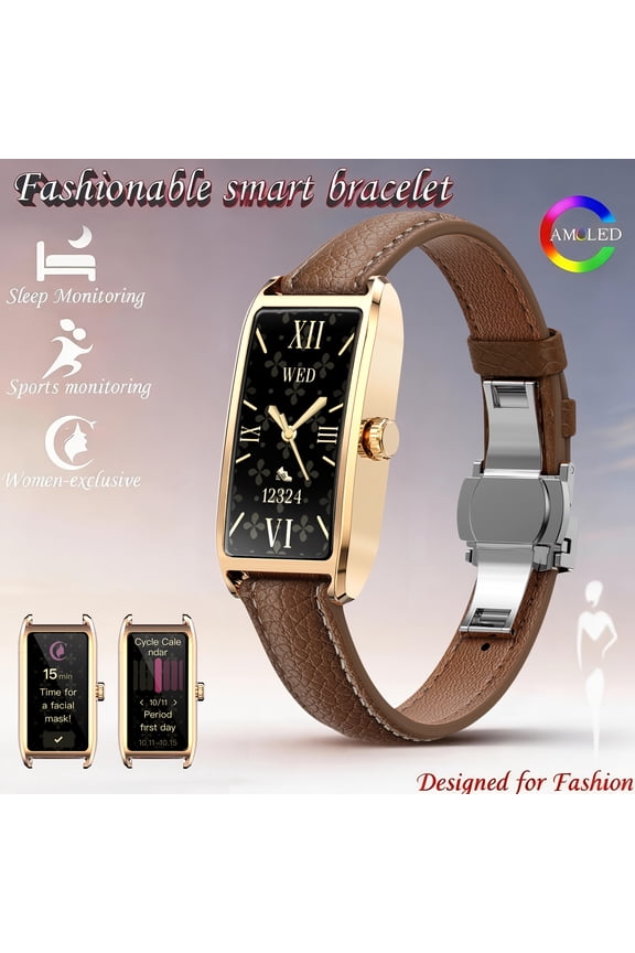 Fashion Women's Smart Wristband, Elegant Gold Case, Feminine Care, Multi-Sport, Step Count, Shake to Take Photo, Lightweight Yoga Hiking Band