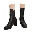 thumbnail image 1 of Fashion Women's Solid Ankle Boots Lace Up Short Booties with Square Heels for Autumn Wear, 1 of 9