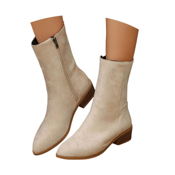 Fashion Women's Solid Autumn Square Heels Lace Up Short Booties Round Toe Shoes for Everyday and Casual Wear