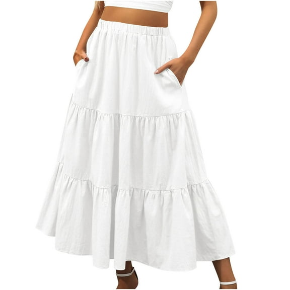 Fashion Women's Solid Casual Pocket Ruched Ruffles Elastic Waist Skirts