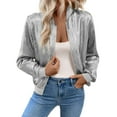 thumbnail image 1 of Fashion Women's Solid Color Splicing Thin Long Sleeve Front Zipper Ribbed Sequin Jacket Casual Outwear, 1 of 7