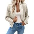 thumbnail image 1 of Fashion Women's Solid Color Splicing Thin Long Sleeve Front Zipper Ribbed Sequin Jacket Casual Outwear, 1 of 7
