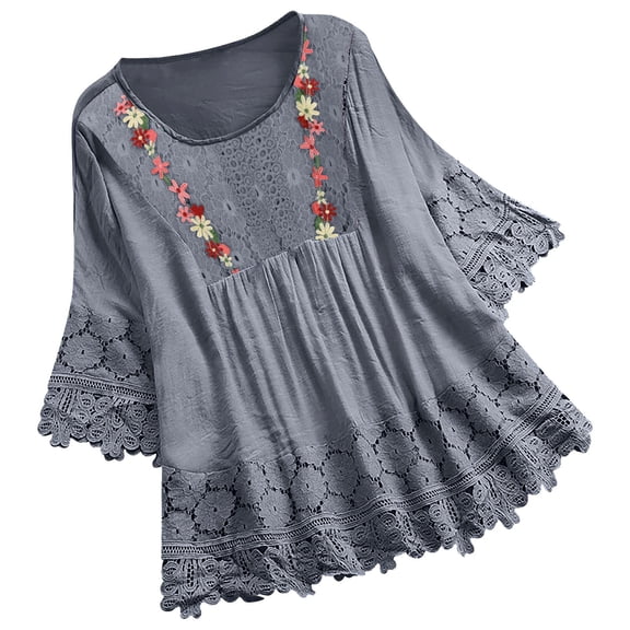 Fashion Women's Summer Casual Round Neck Lace Short Sleeve T-Shirt Blouse, Stylish and Comfortable, Perfect for Warm Weather, Versatile for Everyday Outfits, Ideal for Spring and Summer Fashion