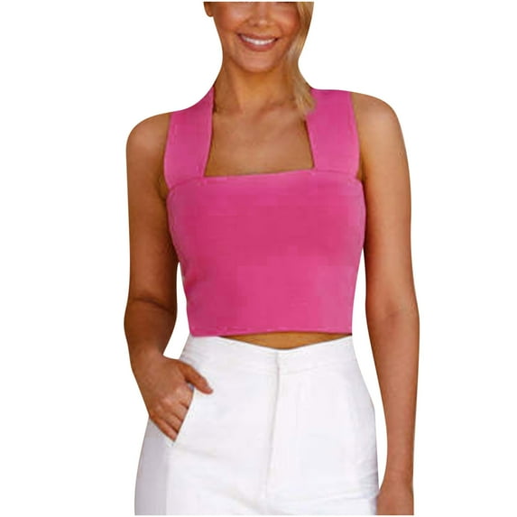 ibuvkizy Fashion Women's Summer-Neck Sleeveless Solid Casual Tank Top Blouse