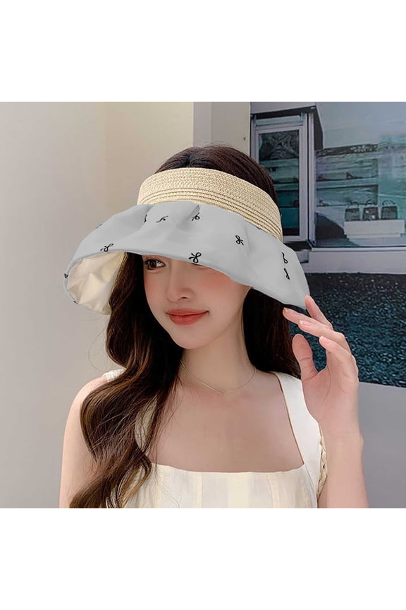 Fashion Women's Summer Sunscreen Sun Hat, Casual Print Bow Knot Bucket Hat, Breathable Comfy Sun Hat for Daily Outdoor Activities, Spring Summer Travel Headwear Gray Free Size