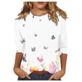 thumbnail image 1 of Fashion Women's T-Shirts Casual Floral Print Round Neck Button 3/4 Sleeve Loose Tops Stylish Shirt, 1 of 4