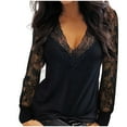 thumbnail image 1 of Fashion Women's T-Shirts Casual Mesh Lace V-Neck Blouse with Sexy Sleeve Long Styling Options for Everyday Wear, 1 of 4