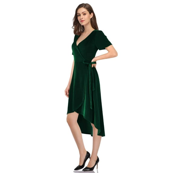 Fashion Women's Velvet Formal Holiday Party Gown Dress Short Sleeve