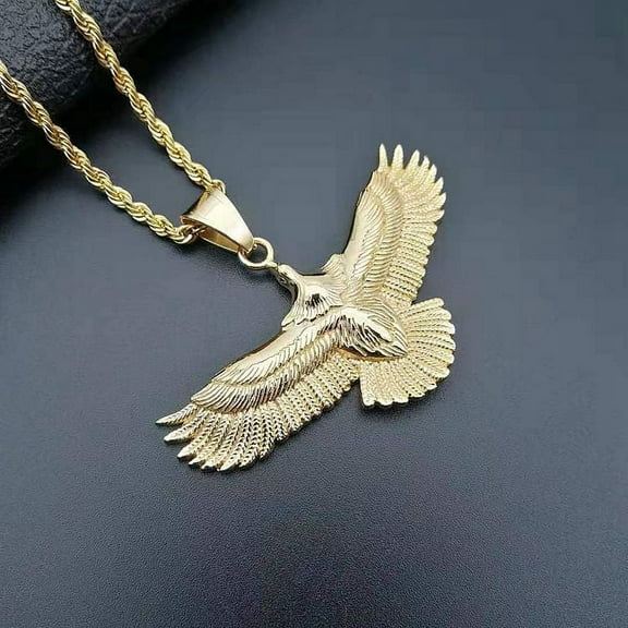 Fashion Women‘s Wen‘s 14K Yellow Gold Necklace Punk Chunky Animal Eagle Pendant Necklace Gold Color Fashion Jewelry Gift