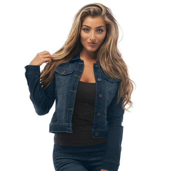 Fashion Womens Basic Button Down Denim Jean Jacket Long Sleeve Jacket Plain Denim Jacket Denim Duster plus Ladies Jackets Sleeveless Little Jacket for Dresses Woman Button down Jacket plus Size