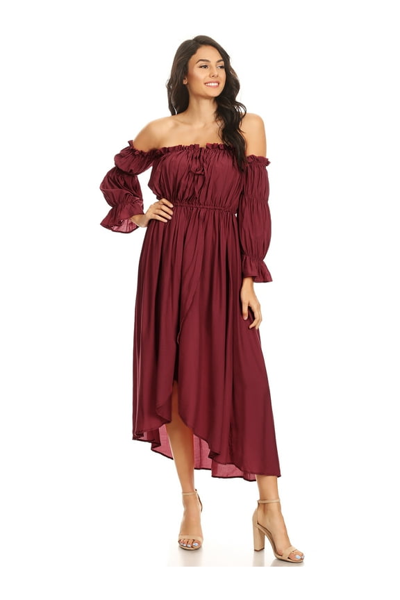 Fashion Womens Casual Long Sleeve Renaissance Peasant Boho Off Shoulder Maxi Beach Sundress