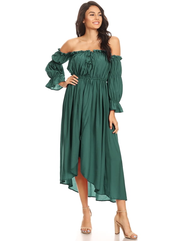 Fashion Womens Casual Long Sleeve Renaissance Peasant Boho Off Shoulder Maxi Beach Sundress