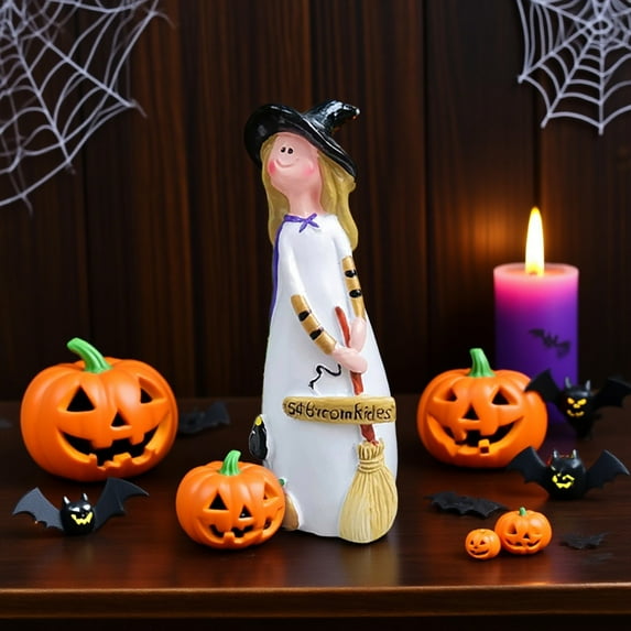 5pcs Halloween Party Decorations Living Room Decor Witch Decorative Resin Statue Ornaments Cute Family Holiday Decorations Halloween Handicrafts Gifts