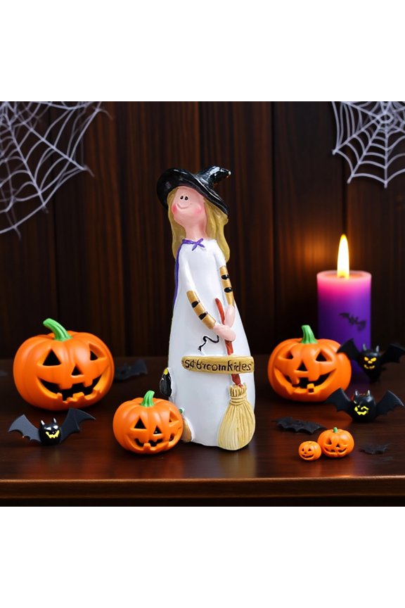 4pcs Halloween Party Decorations Living Room Decor Witch Decorative Resin Statue Ornaments Cute Family Holiday Decorations Halloween Handicrafts Gifts
