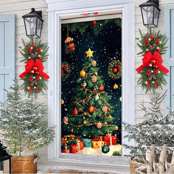 3 Pcs Christmas Decor 35 X 82 Inch Christmas Door Cover - Christmas Day Door And Wall Decoration - Festival Party Decoration With Elasticity Dorm Decor