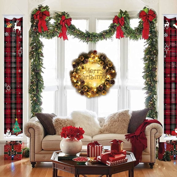 2 Pcs Christmas Decor Christmas Wreath With Gold Decorations Pinaster Cones Ideal For Home Hotel Holiday Decorations Home Decor 30CM