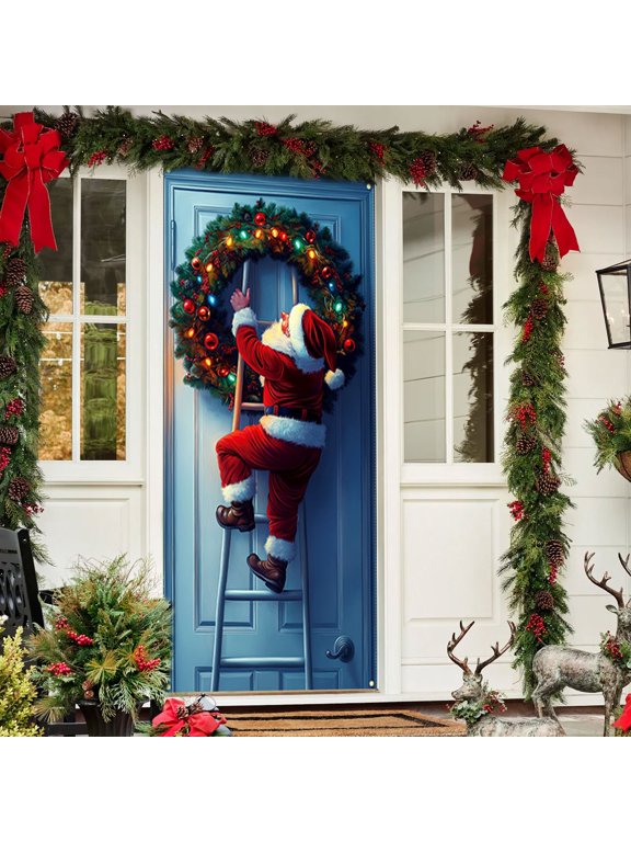 2 Pcs Christmas Decor 35 X 71 Inch Christmas Door Cover - Santa Claus Pattern - Christmas Day Door Decoration - Festival Party Decoration Fall Ddecor for Home