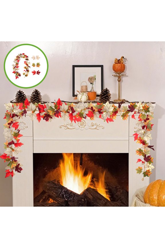 2pcs Thanksgiving Decor Halloween Thanksgiving Decorations Artificial Leaf Garland Rattan Hanging Pumpkin Maple Leaf Garland Indoor Home Halloween Christmas Party Fireplace Decorations