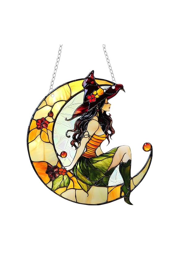 4pcs Halloween Party Decorations Kitchen Decor Halloween Magical Crescentmoon Witch LightCatcher Acrylic Glittering Hanging Decor Gifts