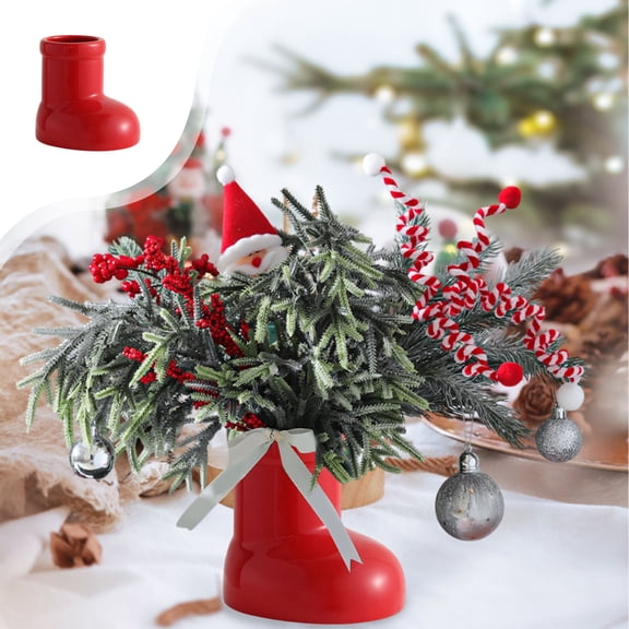 1 Pcs Christmas Decorations Little Red Boots Christmas Tree Ceramic Vase Red Shoes Christmas Decorations Personalized Desktop Arrangement Flower Arrangement Vase Student Brush Pot Fall Decorations