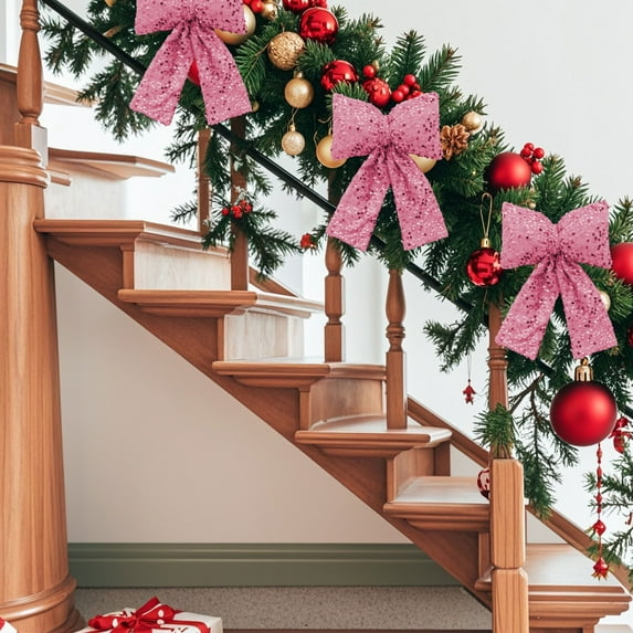 2 Pcs Christmas Decorations Christmas Bow Decorations Sequined Bow Pendants Window Decorations Christmas Tree Decorations Living Room Decor