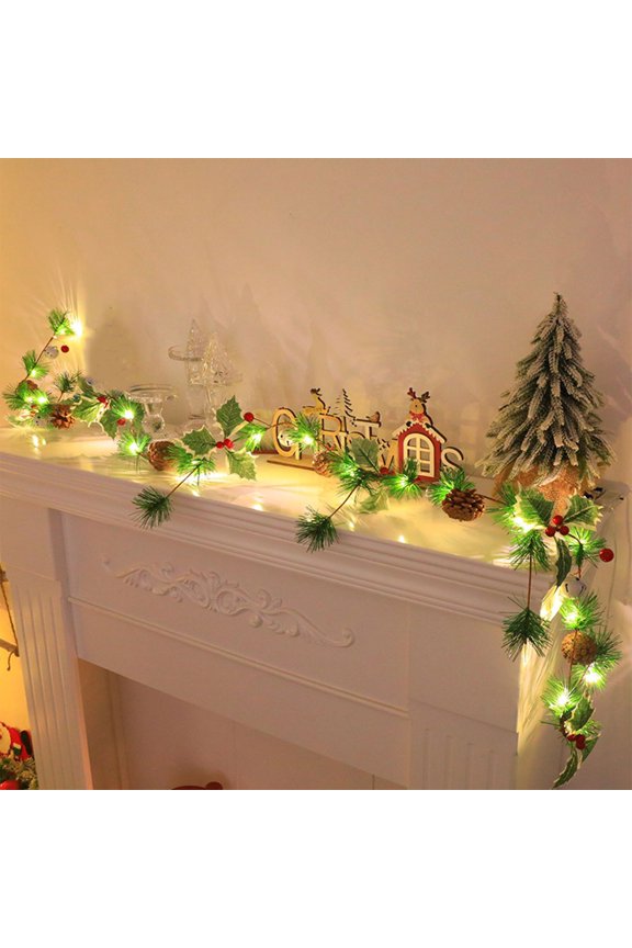 1 Pcs Christmas Decor LED Light String Christmas Rattan Light String Christmas Pinecone Pines Needle Long Bells Decorative Light Party Decorations