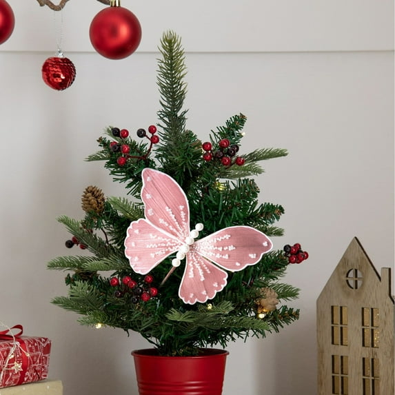 2 Pcs Christmas Decorations Christmas Tree Decoration Simulation Fabric Sequin Butterflies Ornaments Living Room Decor