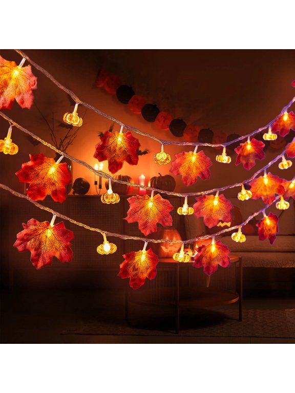3pcs Halloween Ddecorations Wall Decor Maple Leaf Pumpkin Lantern String Halloween Pumpkin Decorative Lantern String Thanksgiving Maple Leaf Lantern Gifts