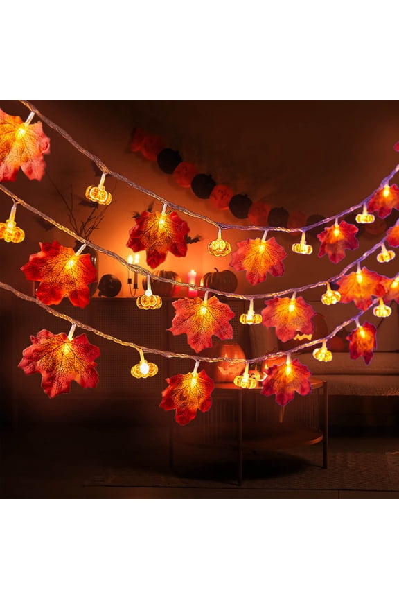 3pcs Halloween Ddecorations Wall Decor Maple Leaf Pumpkin Lantern String Halloween Pumpkin Decorative Lantern String Thanksgiving Maple Leaf Lantern Gifts