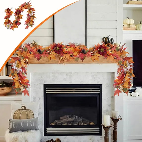 2pcs Thanksgiving Bathroom Decor Holiday Door Hanging Fireplace Wreath Thanksgiving Pumpkin Maple Leaf Wicker Decoration Berry Decoration Halloween Maple Leaf Flower Gifts